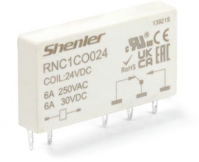 RNC1CO012+SNC05-S-A, Реле интерфейсное RNC1CO012 с колодкой SNC05-S-A, пружинный зажим, 1CO, 6A(250VAC), 12VAC/DC, LED, W=6.2mm