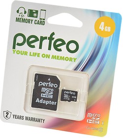 PERFEO microSD 4GB High-Capacity (Class 10) с адаптером BL1, Носитель информации