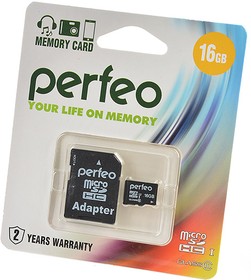 PERFEO microSD 16GB High-Capacity (Class 10) с адаптером BL1, Носитель информации