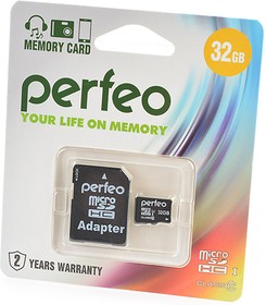 PERFEO microSD 32GB High-Capacity (Class 10) с адаптером BL1, Носитель информации