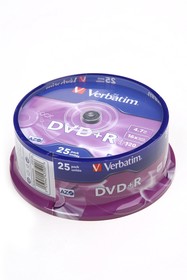 Verbatim 43500 DVD+R 4.7 GB 16x CB/25, Записываемый компакт-диск