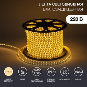 Фото 1/10 142-702, Лента светодиодная 220В, SMD5730, 60 LED/м, Теплый белый, 6,5x13мм, 100м, без установочного набора,