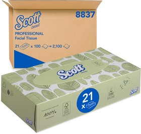 Фото 1/8 8837, SCOTT White Facial Tissues, Box of 100