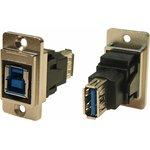Straight, Panel Mount, Socket to Socket Type B to A 3.0 USB Connector