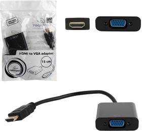 Фото 1/9 Кабель-переходник HDMI-VGA, 15 см, CABLEXPERT, M-F, для передачи аналогового видео, A-HDMI-VGA-04