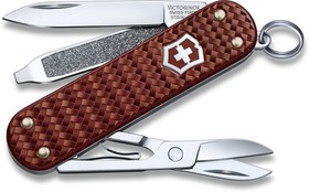 Фото 1/10 0.6221.4011G, Нож-брелок Victorinox Classic SD Precious Alox, 58 мм, 5 функций, "Hazel Brown" (подар. упаковка)