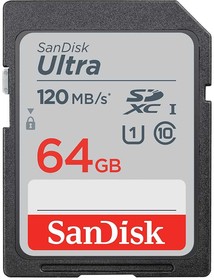 SDSDUN4-064G-GN6IN, Карта памяти; Ultra; SD XC; 64ГБ; 120МБ/с; Class 10 UHS U1