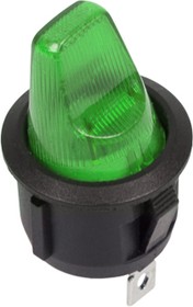 Фото 1/6 36-2603, Выключатель клавишный круглый 250V 6А (3с) ON-OFF зеленый (перепак. из 12в)