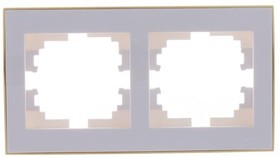 703-0226-147, Рамка RAIN двойная горизонтальная белая с боковой вставкой золото