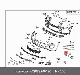 Направляющая бампера MB MERCEDES-BENZ A 203 880 01 30