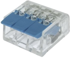 PCT-413 blue, Клемма зажимная соединительная безвинтовая PCT-413 на 3 провода, 0,5-2,5 мм2, маркировка синяя, аналог WAGO