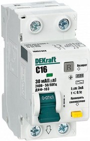 Фото 1/4 Выключатель автоматический дифференциального тока 2п (1P+N) C 16А 30мА тип AC 4.5кА ДИФ-103 DEKraft 16052DEK