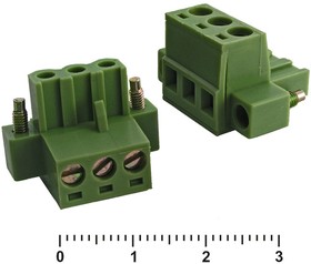 XY2500F-AS-3 (5.0mm), Клеммник разъемный винтовой прямой, розетка (F) XY2500F-AS-3, 3 контакта с шагом 5,0 мм, 12 А, 28-12 AWG, 2,5 мм?, PA
