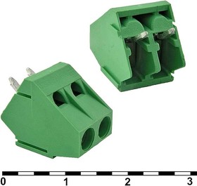 DG103-5.0-2, Винтовой клеммный блок на 2 клеммы M2.5, шаг 5 мм, угловой 45°, 6 А, 26-18 AWG, RUICHI | купить в розницу и оптом