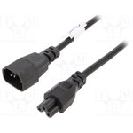 Power cord, Europe, C14-plug, straight on C5-plug, straight, black, 1.5 m