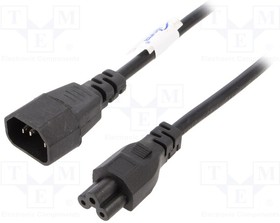 Power cord, Europe, C14-plug, straight on C5-plug, straight, black, 1.5 m