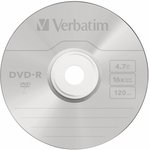 43523, Диск DVD-R Verbatim 4.7 Gb, 16x, Cake Box (10), (10/200)