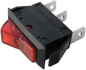 ASW-09D кр. подсветка, Клавишный переключатель с подсветкой ASW-09D, красный, с LED подсветкой, 12 В