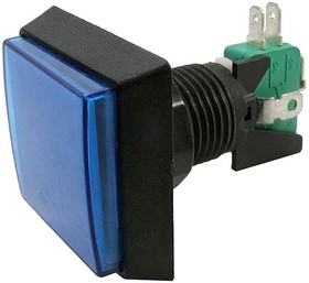 GMSI-2B-S no(nc)+nc(no) blue 50mm, Кнопка GMSI квадратная 2B-S с LED подсветкой 12 В, 5 А, 30 мОм, 250 В, NO(NC)+NC(NO), синяя