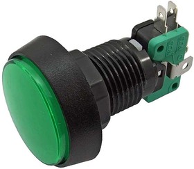 GMSI-4B-C no(nc)+nc(no) green, Кнопка GMSI круглая 4B-C с LED подсветкой 12 В, 5 А, 30 мОм, 250 В, NO(NC)+NC(NO), зелёная