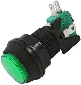 GMSI-7B-C no(nc)+nc(no) green, Кнопка GMSI круглая 7B-C с LED подсветкой 12 В, 5 А, 30 мОм, 250 В, NO(NC)+NC(NO), зеленая