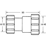Трубный компрессионный переходник Ду=32мм х Ду=40мм., белый 3240H-WH