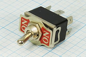 Фото 1/4 Рычажный переключатель (тумблер), 220В, 10А, переключение ON-ON, d12.2, металлический, контакты 6T, KN3C-202AP