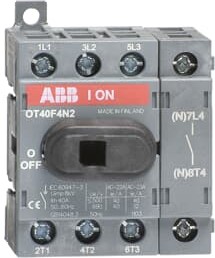 Рубильник 4п OT40F4N2 40А (23А AC23) для установки на DIN-рейку или монтажную плату (с резерв. ручкой)