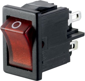 Rocker switch, red, 2 pole, On-Off, off switch, 4 (1) A/250 VAC, IP40, illuminated, printed