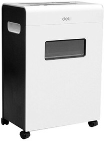 Фото 1/6 Deli Шредер E9911-EU, DIN P-4 (4 ур-нь секр.), фрагмент 4х25мм, 8 лист, CD/пл.карты/ скрепки/скобы, 16 литров, белый.