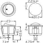 R13-112LBBOTR3-G, переключатель клавишный ON-OFF 250B 6A черный с красной подсветкой