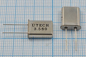 Кварцевый резонатор 3580 кГц, корпус HC49U, нагрузочная емкость 20 пФ, точность настройки 30 ppm, марка HC-49U[UTECH], 1 гармоника, (UTECH)