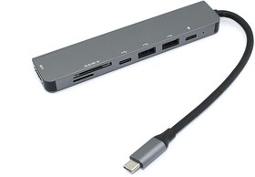 Адаптер Type-C на HDMI 4K, PD+, Type-C USB 3.0 2 разъёма + кардридер SD, TF для MacBook серебро