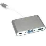 Адаптер Type-C на VGA, USB 3.0 + Type-С для MacBook серый
