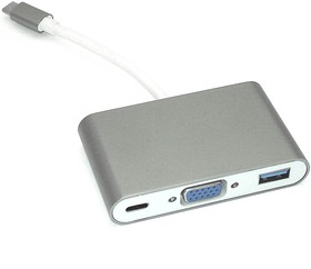 Адаптер Type-C на VGA, USB 3.0 + Type-С для MacBook серый
