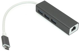 Адаптер Type-C на USB 3.0 х 3 + RJ45 серый