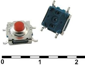 WSTP7750-250AR, Тактовая кнопка пылевлагозащищенная , 7.4х7.4х5 мм, OFF-ON (4Р), IP 67, 50 мА, 12 В, 100 мОм