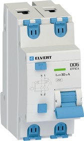 Фото 1/2 Elvert Автоматический выключатель дифф.тока D06 2р C63 30 мА электрон. тип АС ELVERT D0623CAC-63