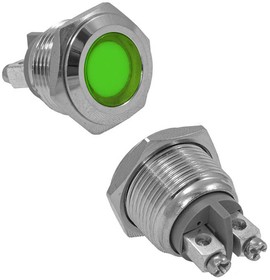 Фото 1/2 GQ16F-G, Индикатор антивандальный , зеленый, M16, IP65, никелированная латунь