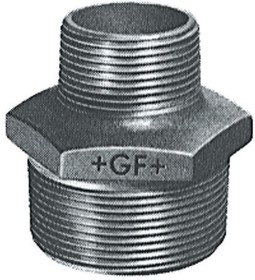 770245117, Black Malleable Iron Fitting Reducer Hexagon Nipple, Male BSPT 3/8in to Male BSPT 1/4in