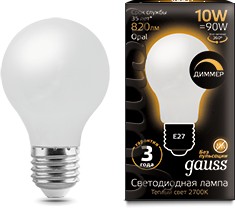 Фото 1/7 Gauss Лампа Filament А60 10W 820lm 2700К Е27 milky диммируемая LED