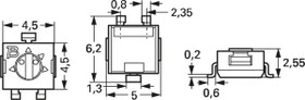 Cermet trimmer potentiometer, 100 kΩ, 0.25 W, SMD, on top, 3314G-1-104E