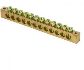 Фото 1/9 sn0-63-12-k, Шина PEN "ноль-земля" (6х9мм) 12 отверстий латунь крепеж по краям PROxima