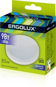 Фото 1/2 Ergolux LED-GX53-9W-GX53-6K (Эл.лампа светодиодная 9Вт GX53 6500К 180-240В)