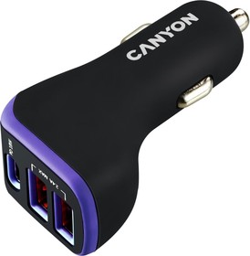 Фото 1/4 Адаптер CANYON Universal 3xUSB car adapter, Input 12V-24V, Output DC USB-A 5V/2.4A(Max) + Type-C PD 18W, with Smart IC, Black+Purple with ru