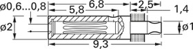 2 mm socket, solder connection, 1 mm, 41.6001