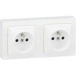 0 860 76, White 2 Gang Plug Socket, 16A, Type E - French