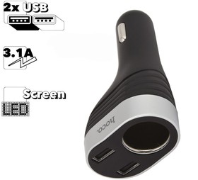 Автомобильная зарядка HOCO Z29 Rega 2xUSB, 3.1А, LED дисплей, прикуриватель (черная)