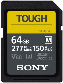 Фото 1/6 SFM64T, Карта памяти SDXC 64GB Sony SF-M TOUGH UHS-II U3 V60 150/277 MB/s (SF-M64T)