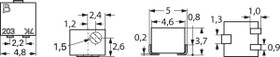 Cermet trimmer potentiometer, 12 turns, 10 kΩ, 0.25 W, SMD, lateral, 3224J-1-103E